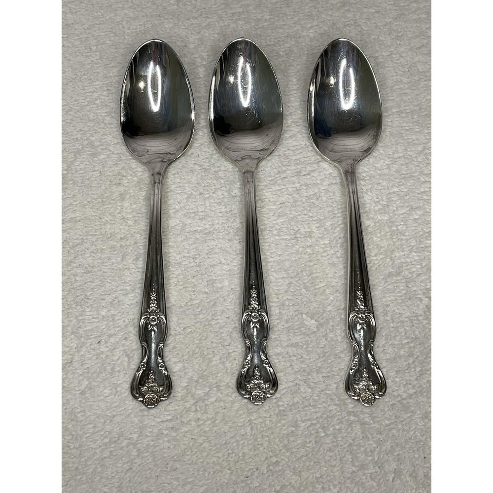 WM Rogers 1951 Magnolia Inspiration Extra Plate Teaspoons 6 1/8" B Lot Of 3